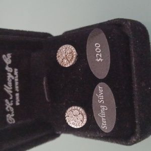 Sterling Silver Pave Round Circle Diamond Earrings Pierced RH Macys Gift Box NWT